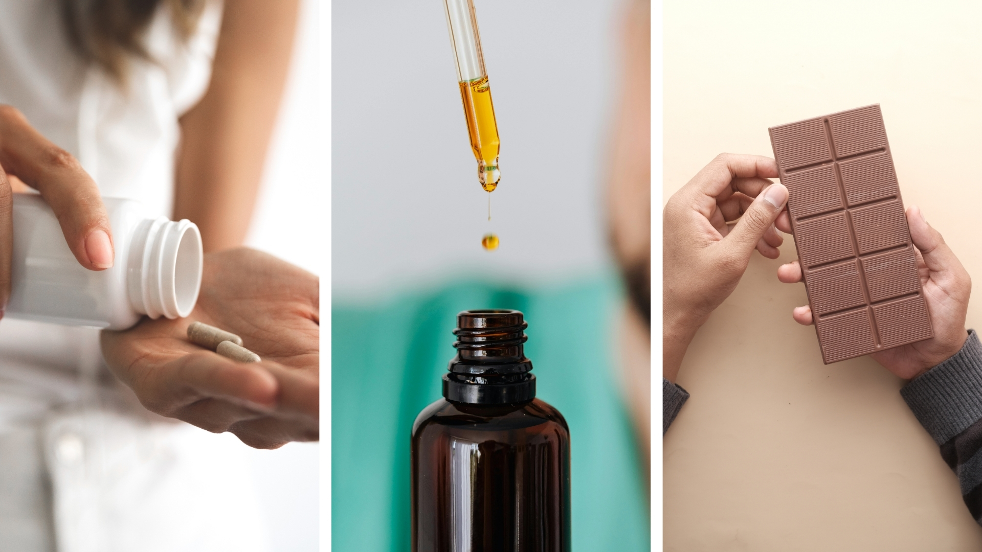 Selection of medical cannabis edibles including capsules gummies tinctures and beverages